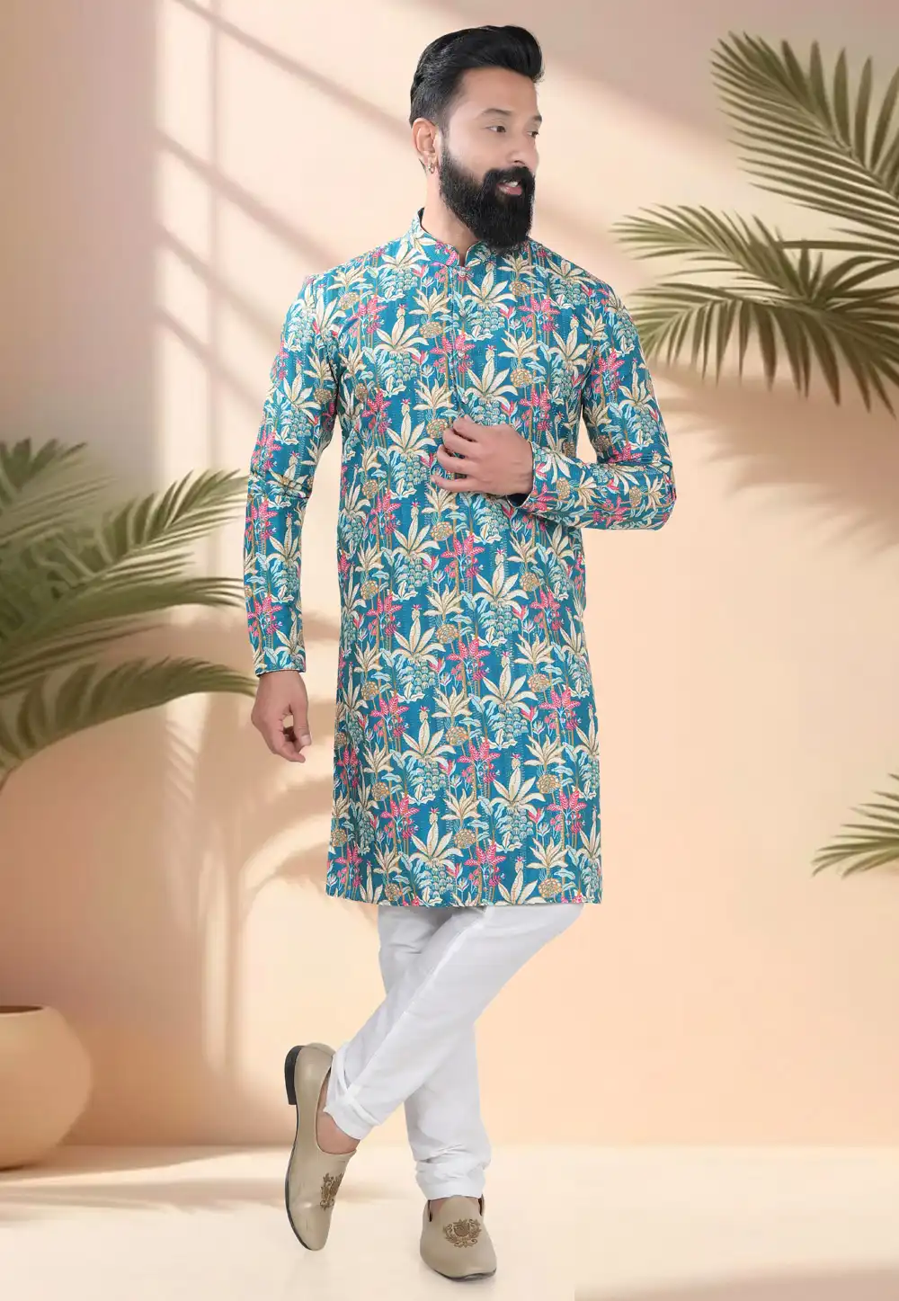 Teal Cotton Kurta Pajama 316529
