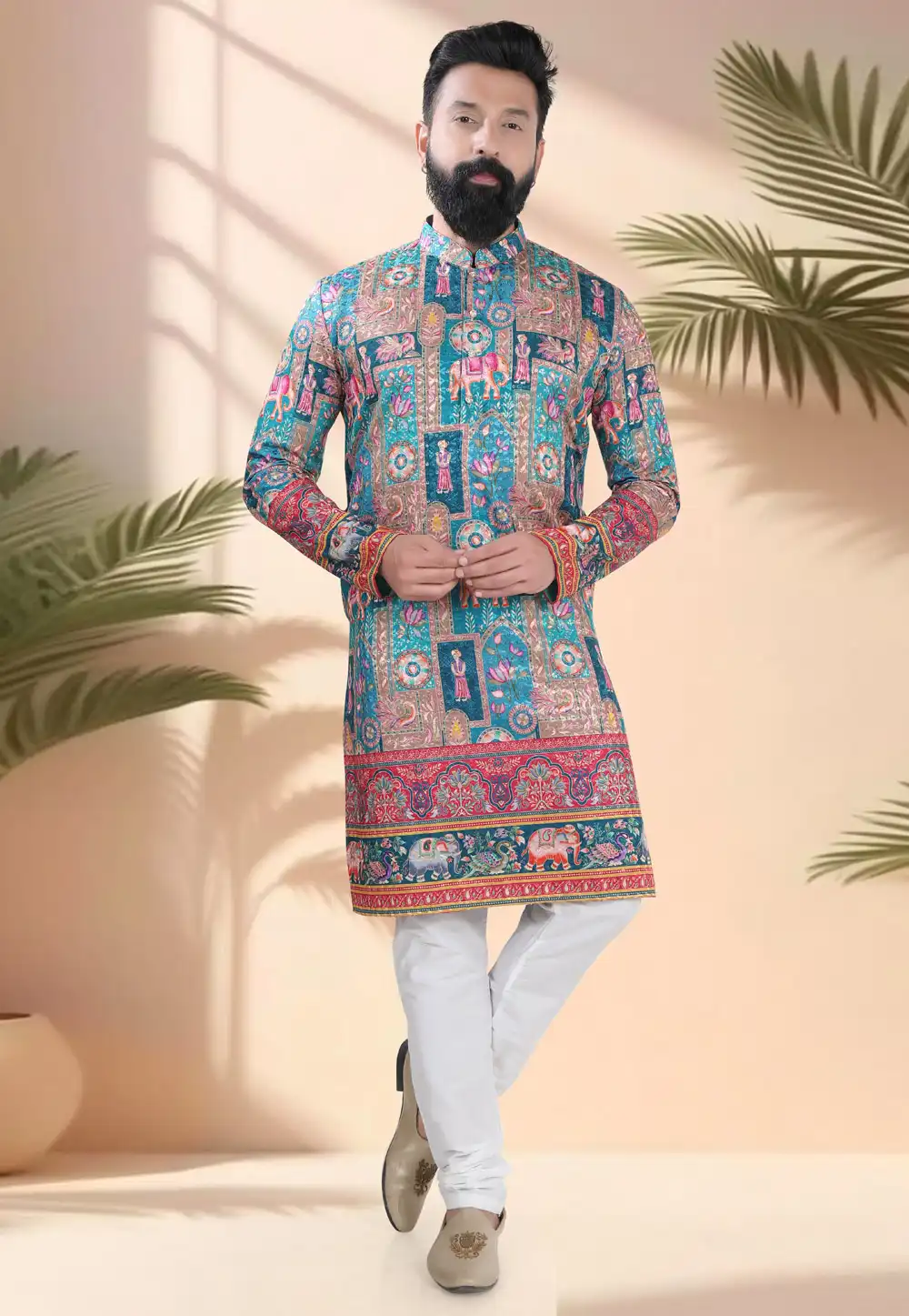 Teal Cotton Kurta Pajama 316532