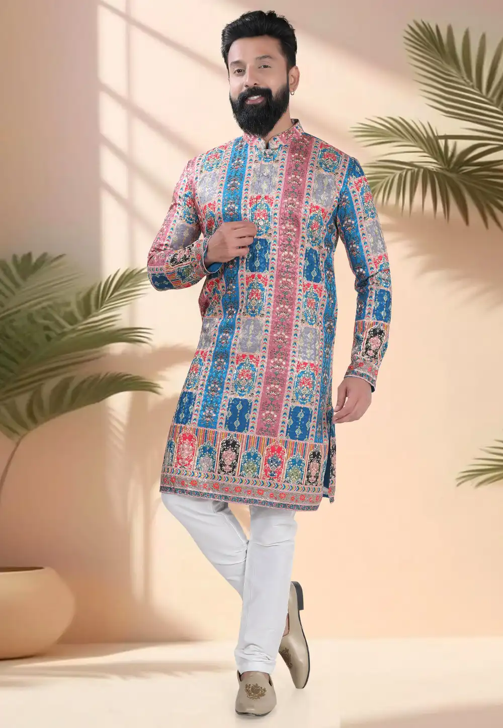 Teal Cotton Kurta Pajama 316537