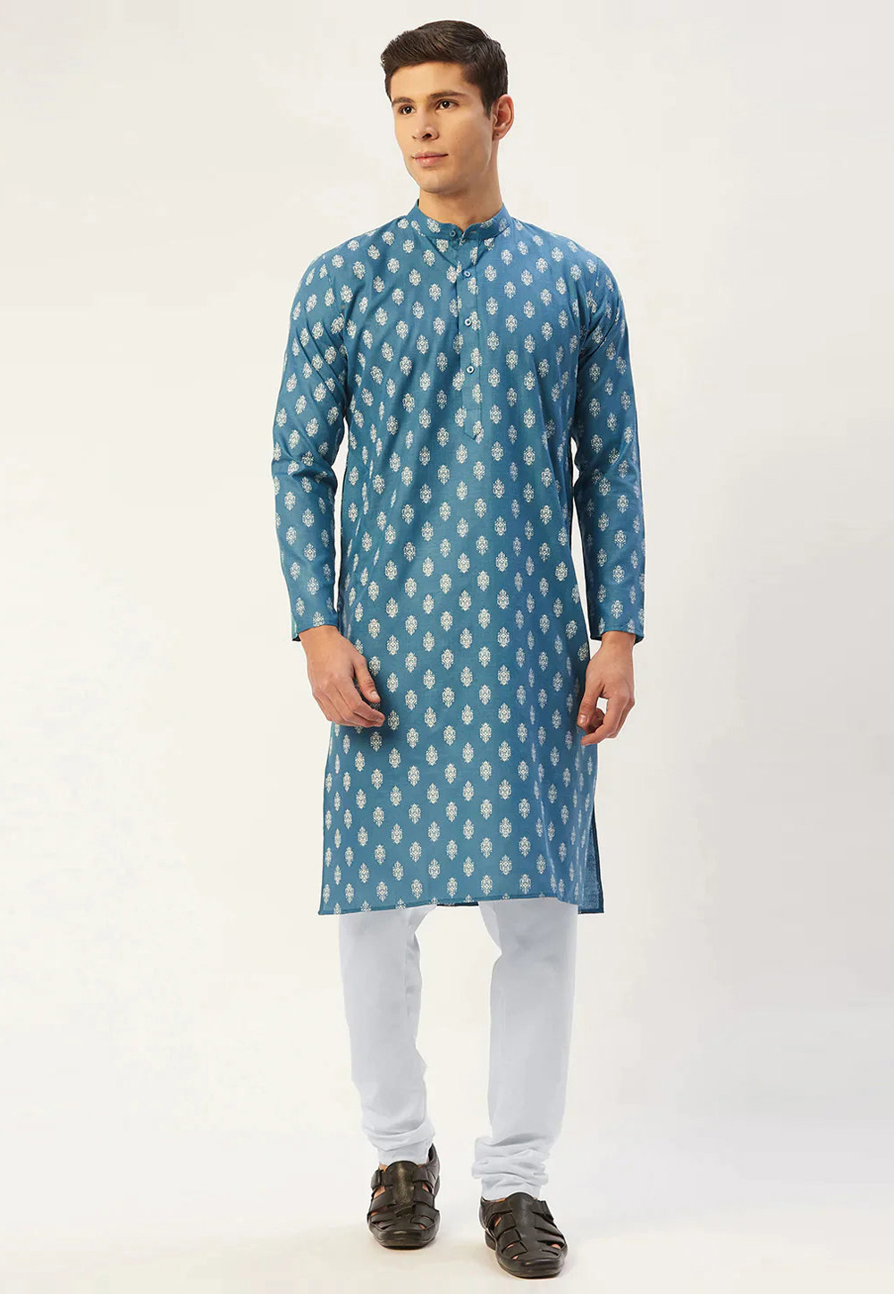 Teal Cotton Kurta Pajama 281639
