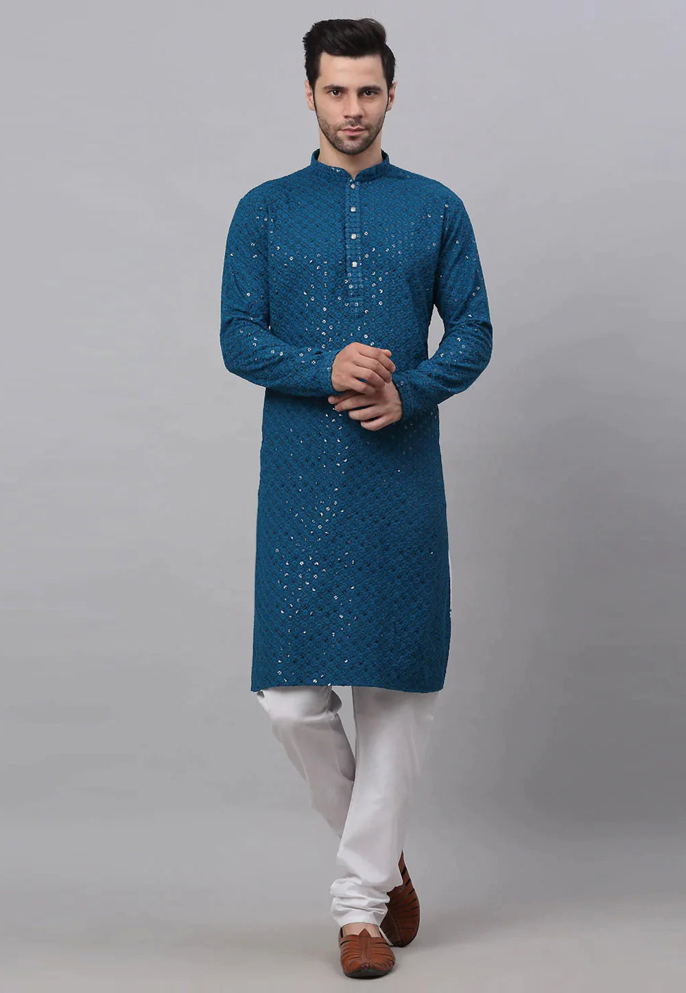 Teal Cotton Kurta Pajama 281676
