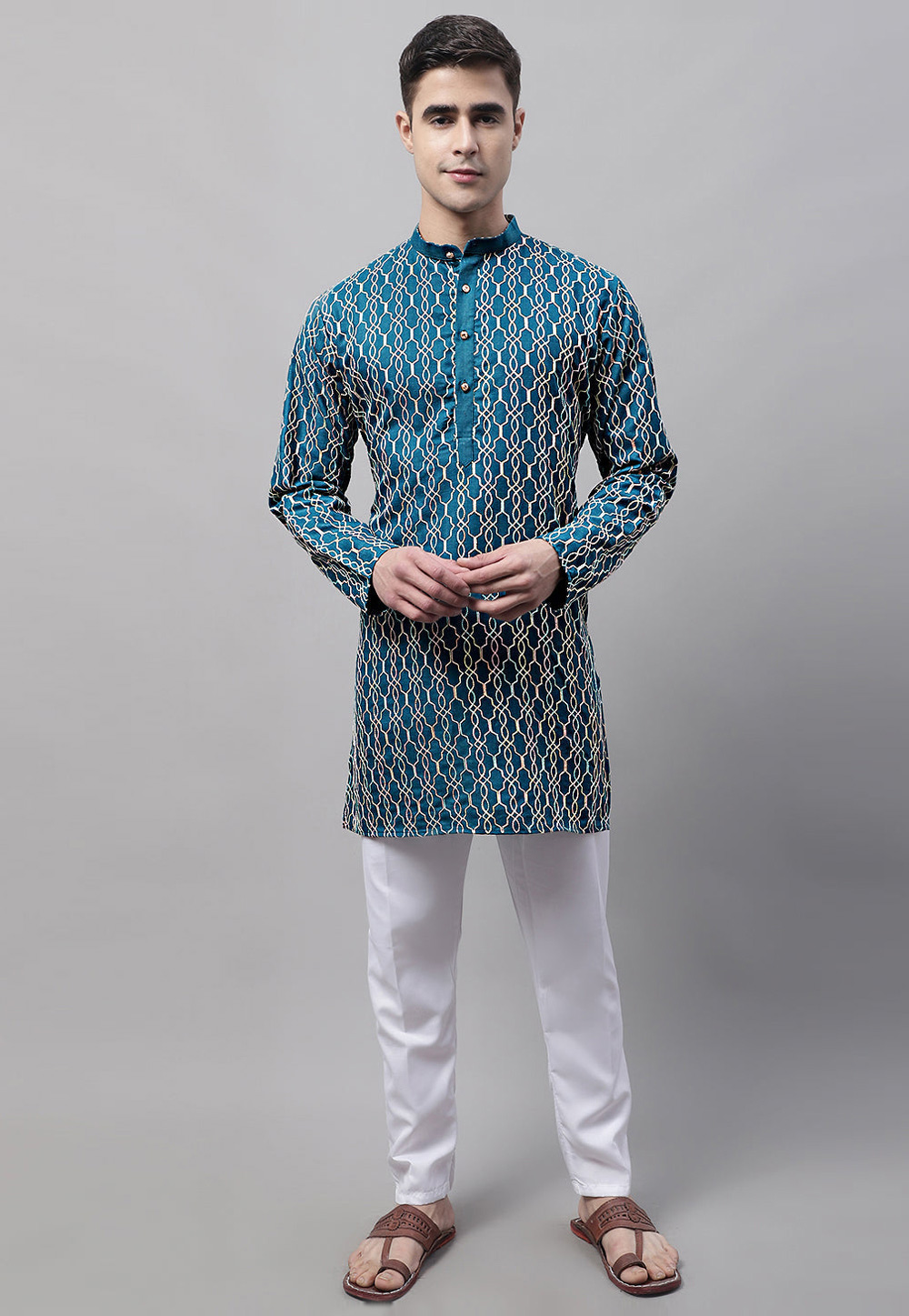 Teal Cotton Kurta Pajama 281687