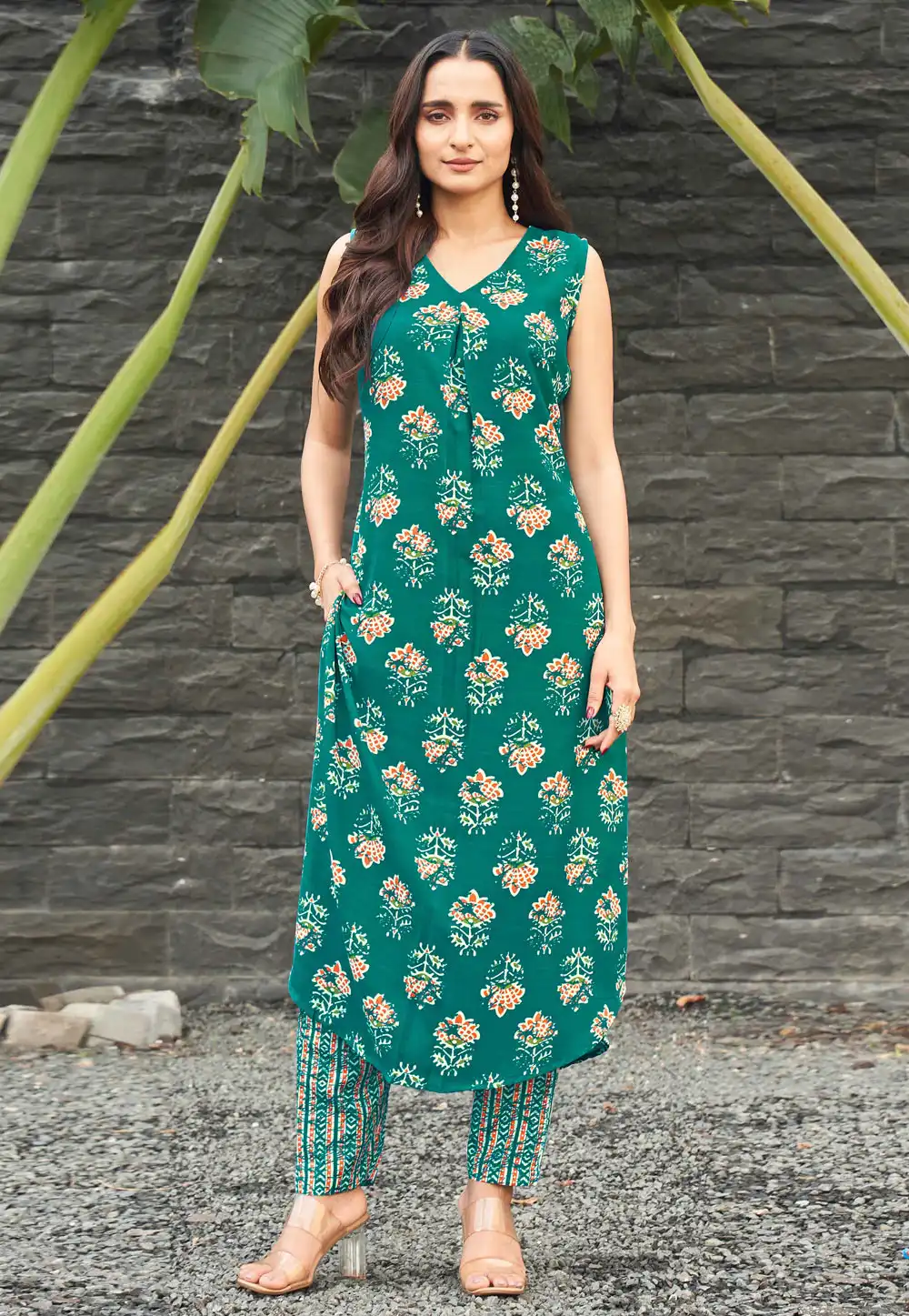 Teal Cotton Kurta Set With Pant 328624