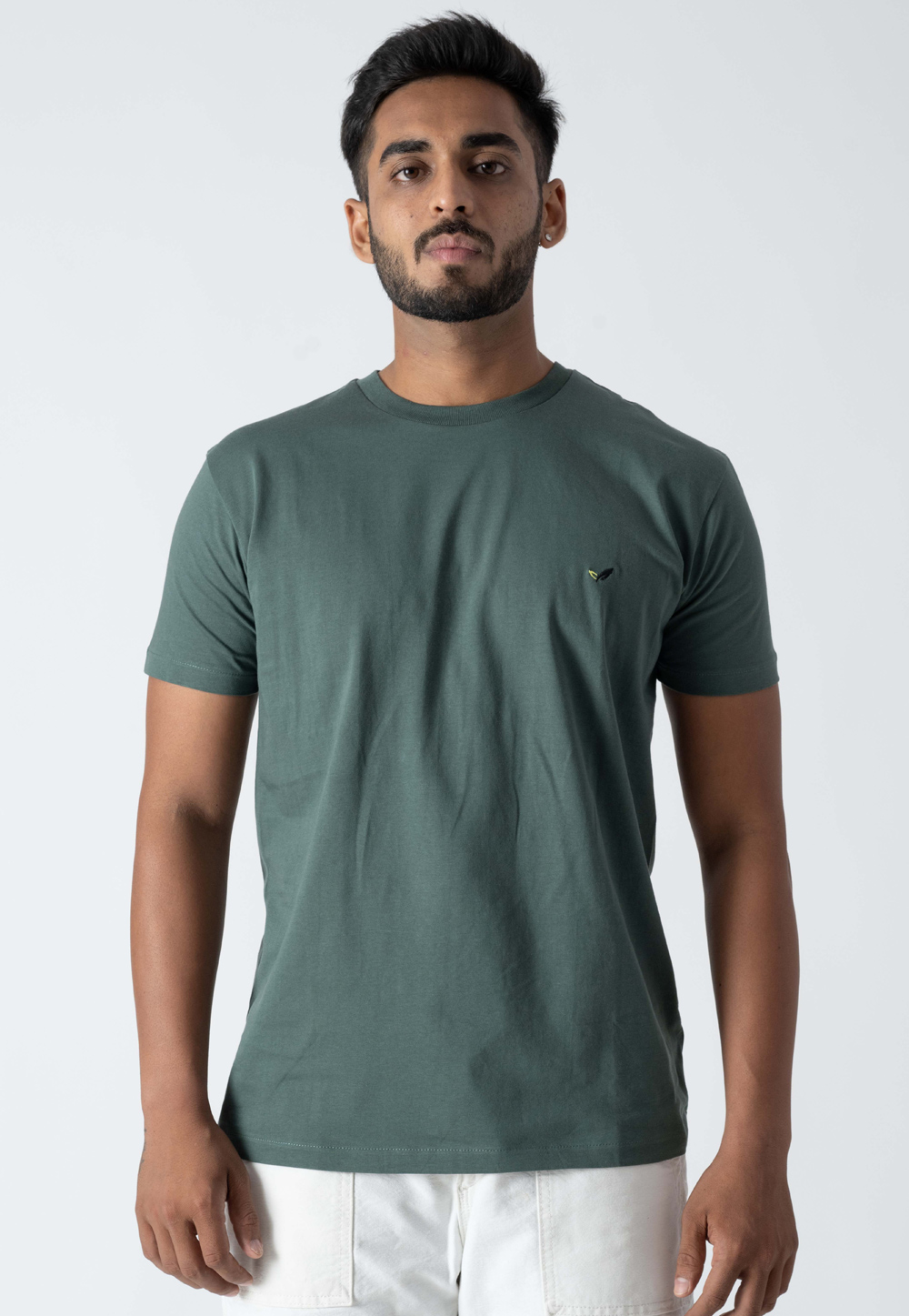 Teal Cotton Mens Round Neck T-Shirt 313231