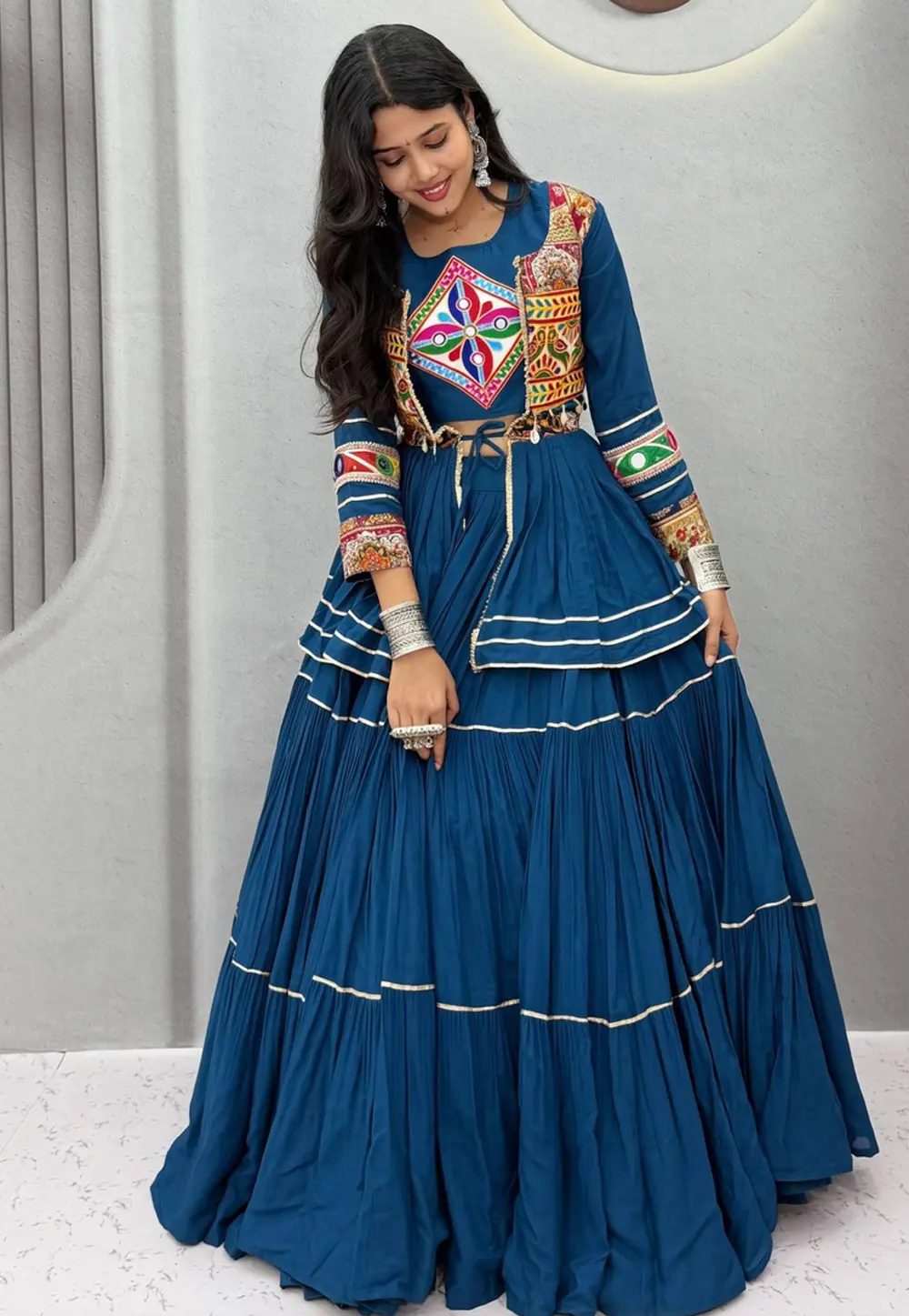 Teal Cotton Navratri Chaniya Choli 331809
