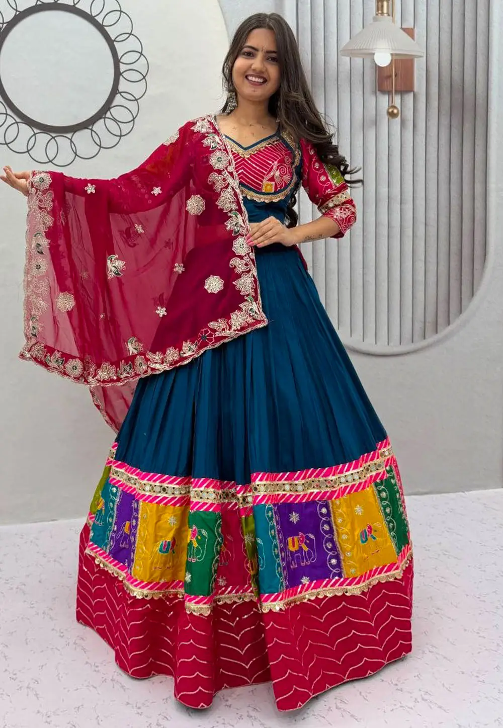 Teal Cotton Navratri Chaniya Choli 333941
