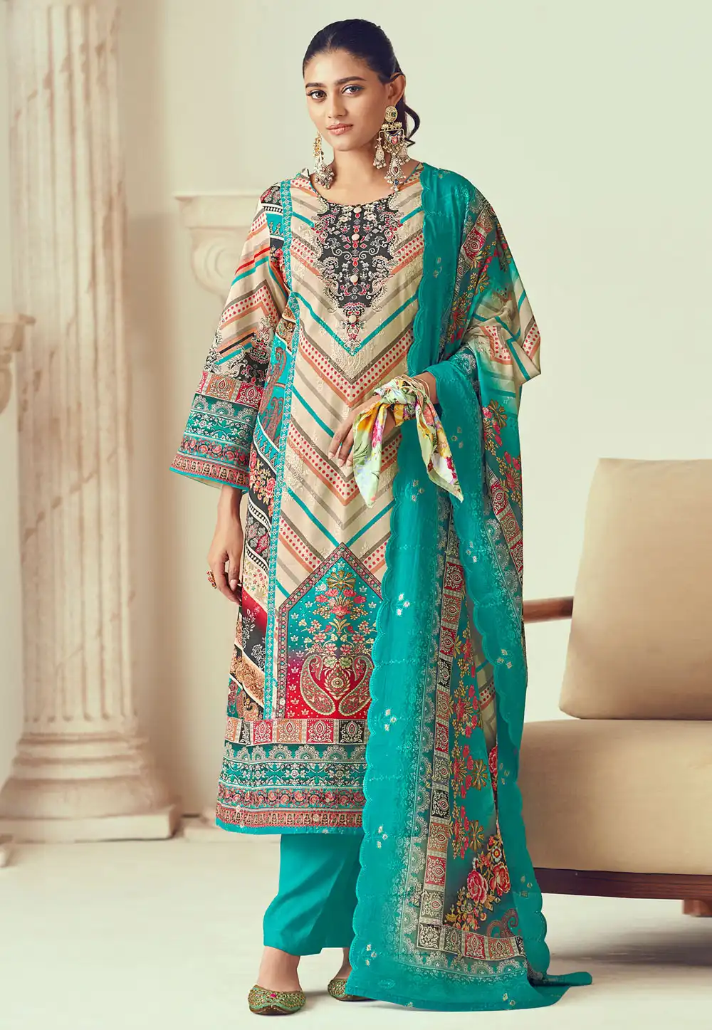 Teal Cotton Pant Style Suit 313705