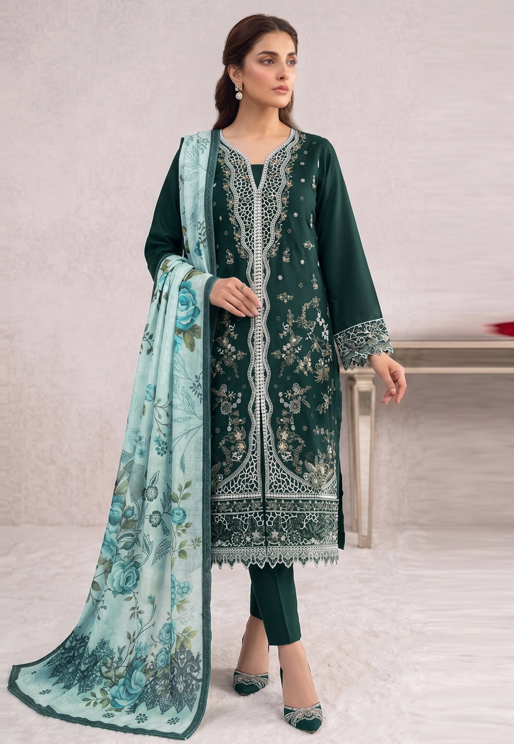 Teal Cotton Pant Style Suit 329670