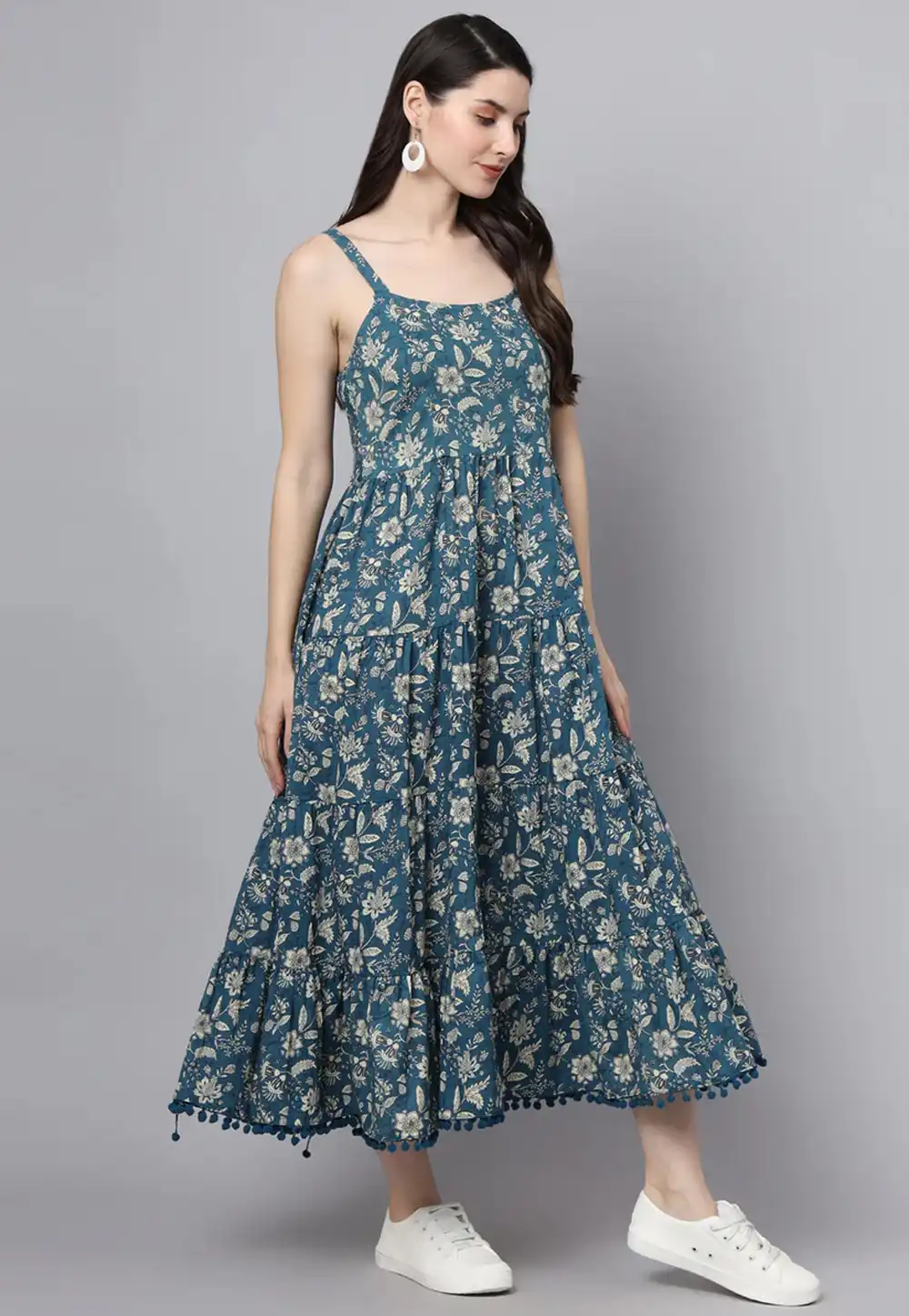 Teal Cotton Printed Gown 305112