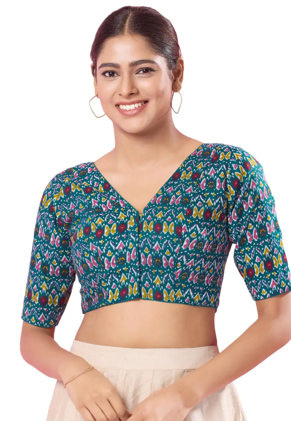 Teal Cotton Readymade Blouse 314043