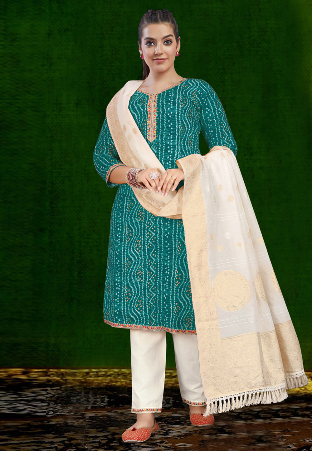 Teal Cotton Readymade Pakistani Suit 307913