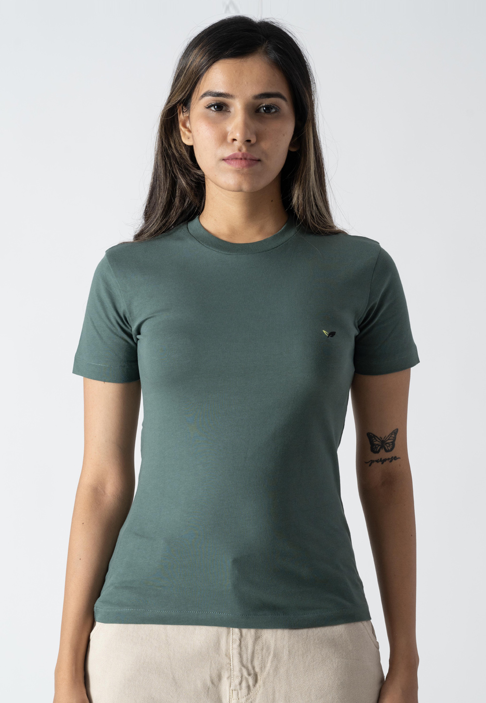Teal Cotton Round Neck T-Shirt 313304
