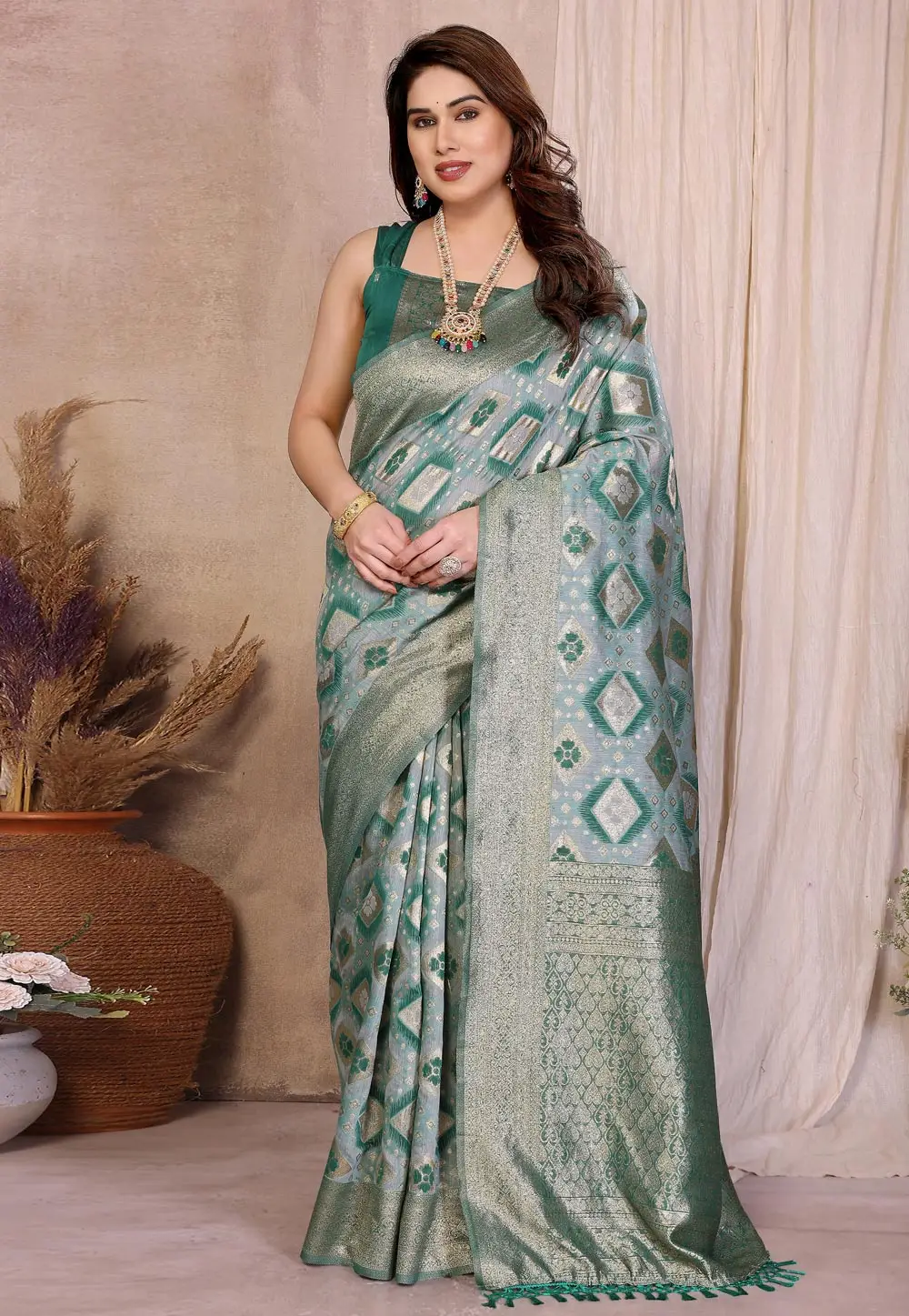 Teal Cotton Saree With Blouse 331011
