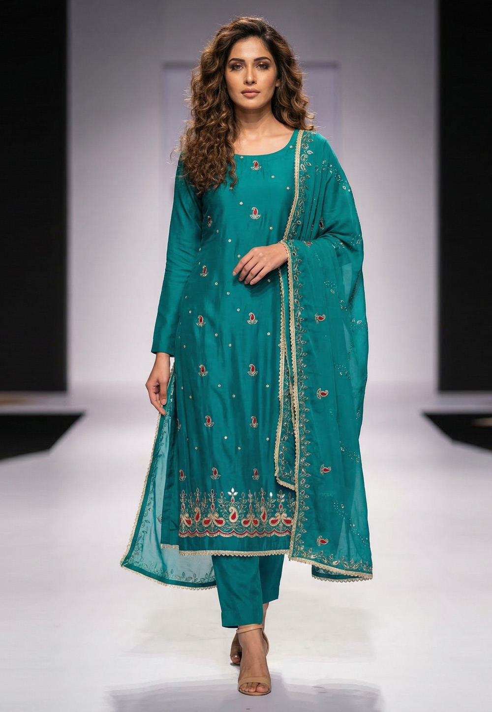 Teal Cotton Silk Pakistani Suit 326431