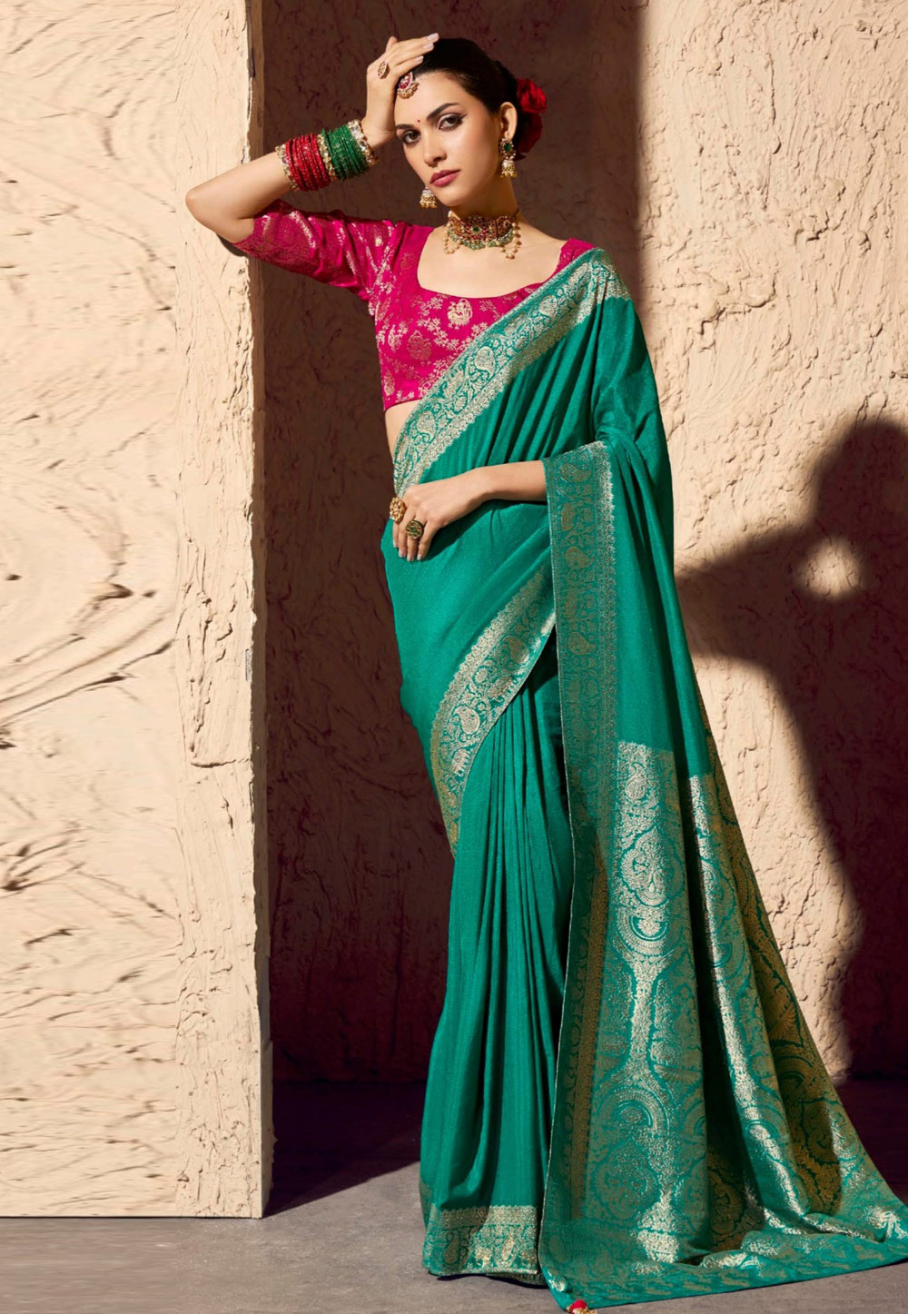 Teal Crepe Georgette Saree With Blouse 319535