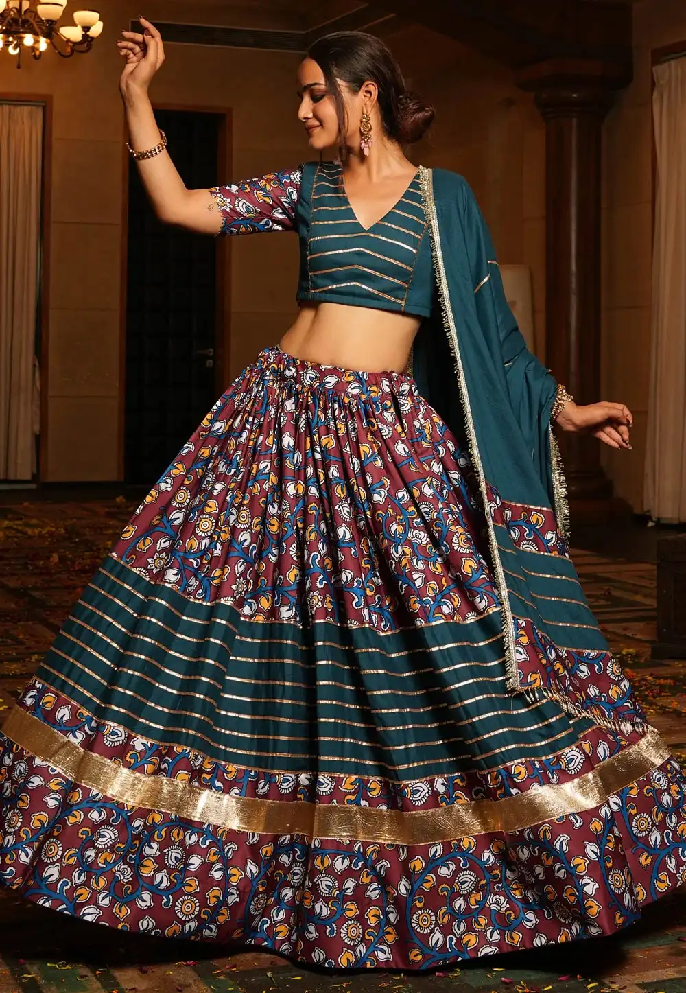 Teal Crepe Navratri Chaniya Choli 314151