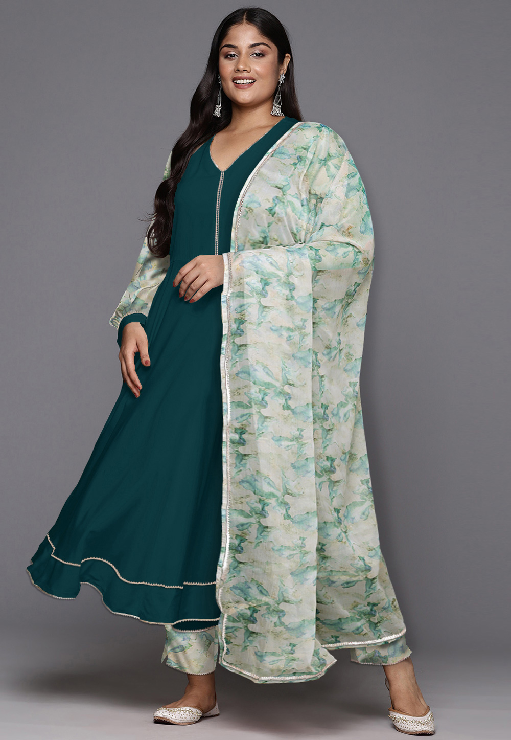 Teal Crepe Readymade Anarkali Suit 308894
