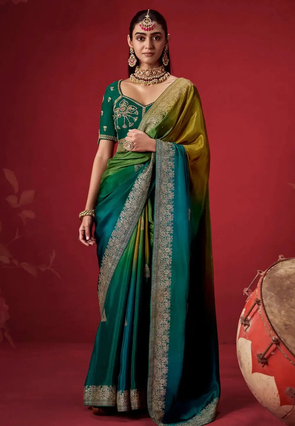 Teal Crepe Silk Saree With Blouse 336021