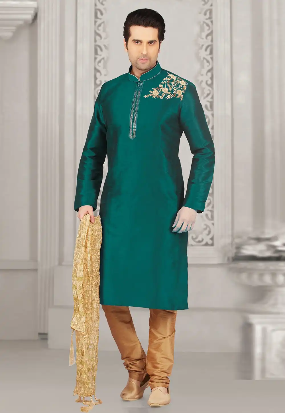Teal Dupion Silk Kurta Pajama 311886