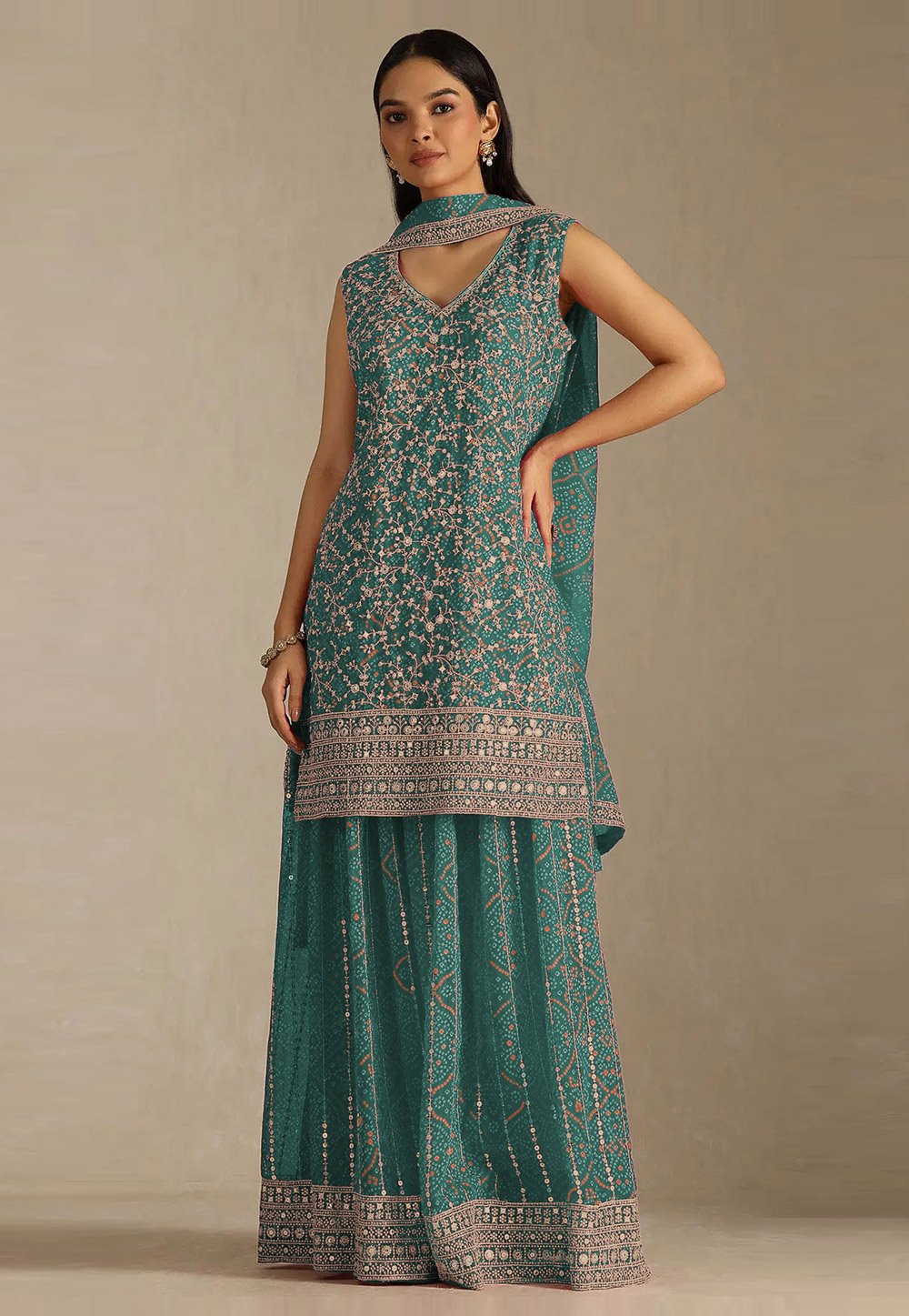 Teal Faux Georgette Embroidered Pakistani Suit 330370