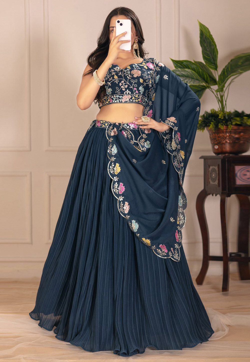 Teal Faux Georgette Lehenga Choli 311244