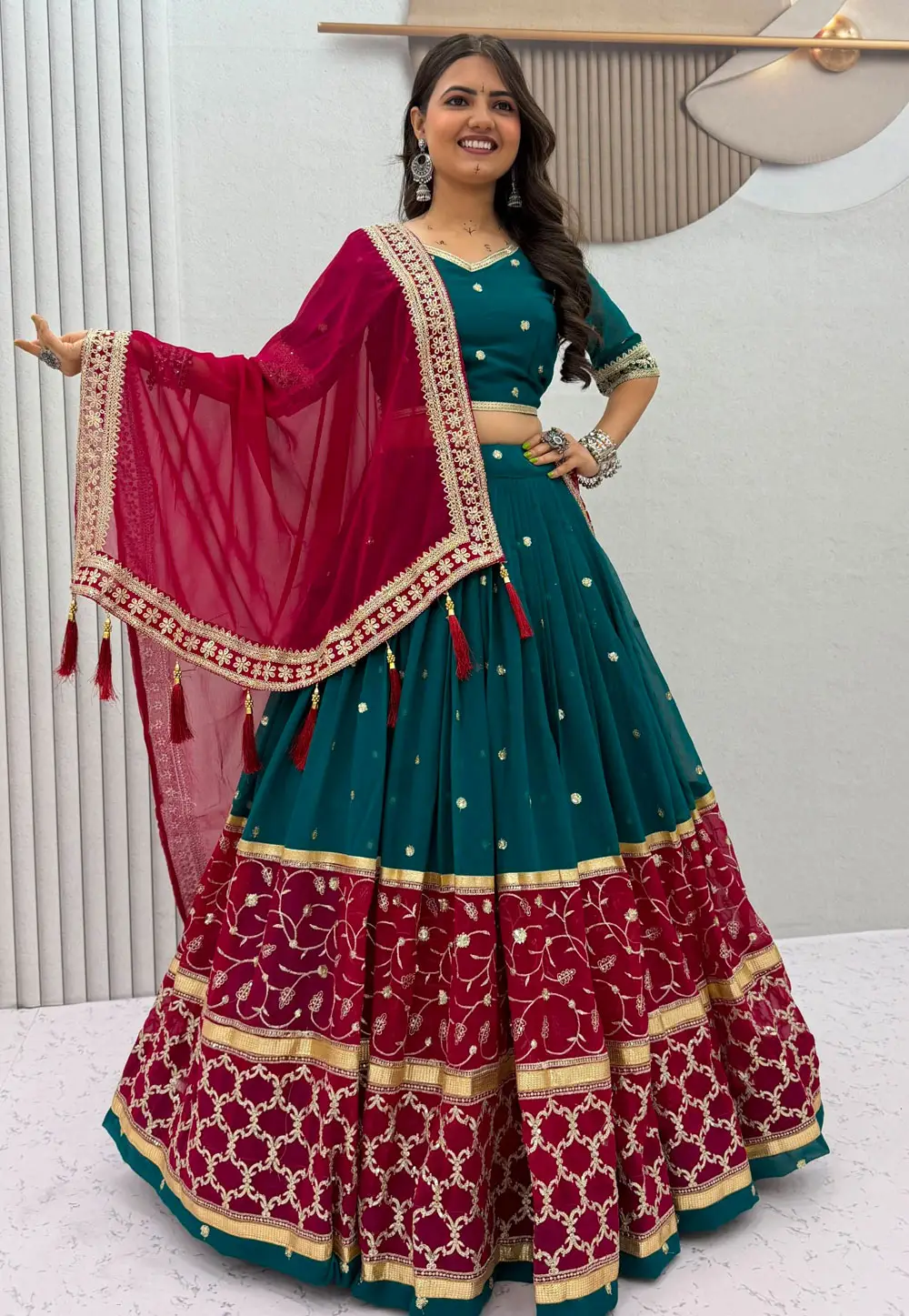 Teal Faux Georgette Navratri Chaniya Choli 333939