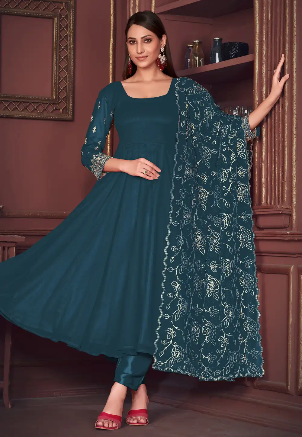 Teal Georgette Anarkali Salwar Kameez 283653