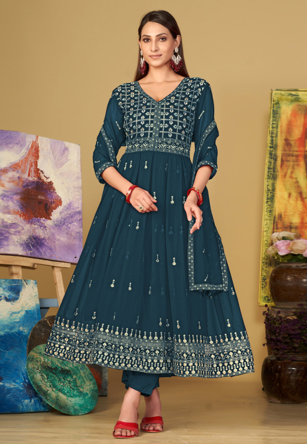 Teal Georgette Anarkali Suit 283500