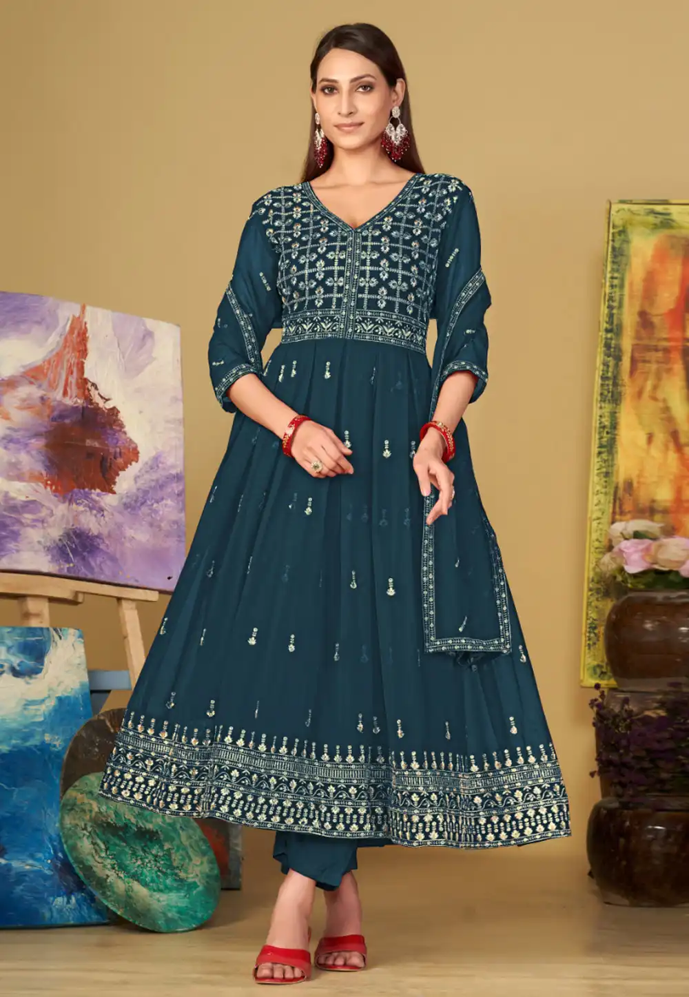 Teal Georgette Anarkali Suit 283500