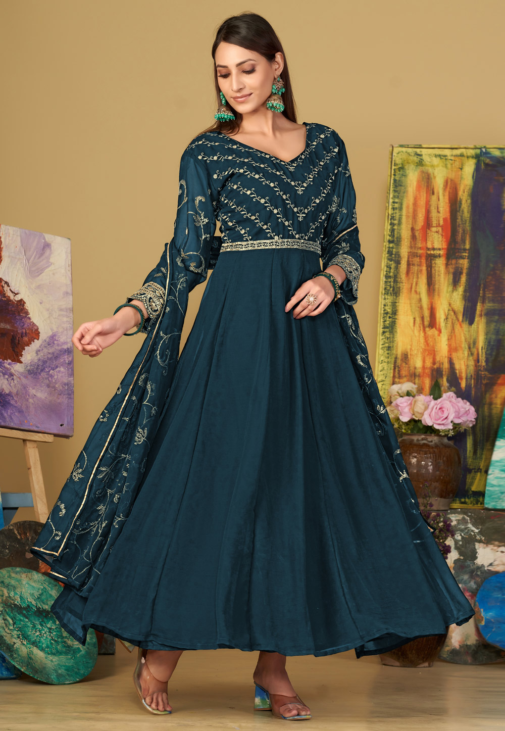 Teal Georgette Anarkali Suit 283642