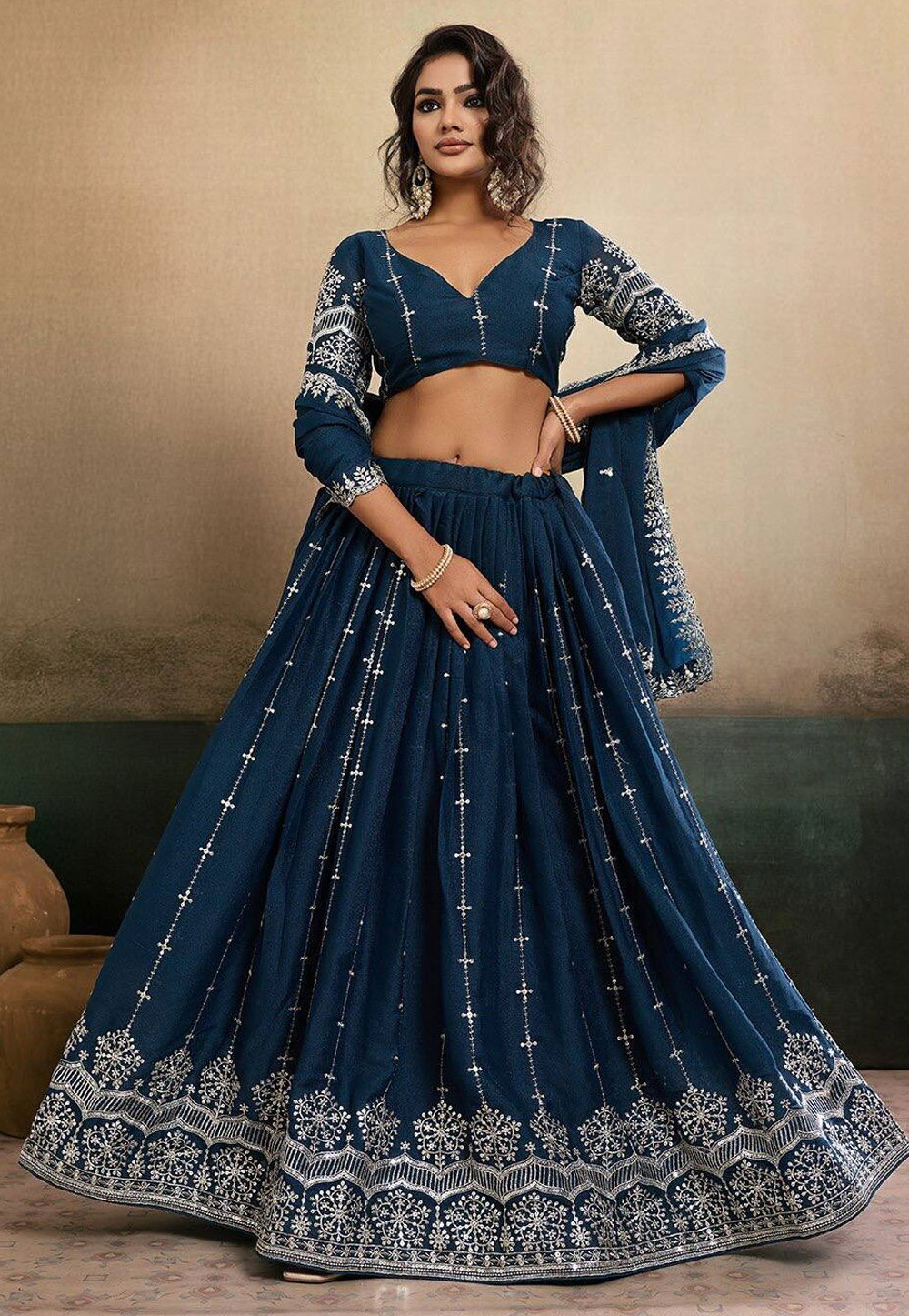 Teal Georgette Circular Lehenga Choli 325908