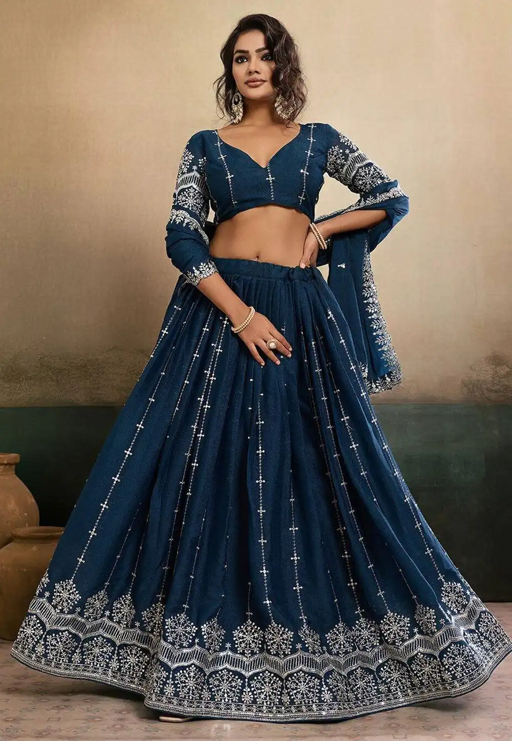 Teal Georgette Circular Lehenga Choli 325908