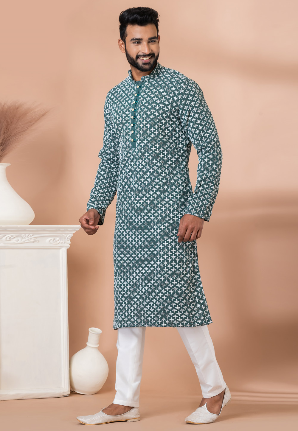 Teal Georgette Kurta Pajama 283387