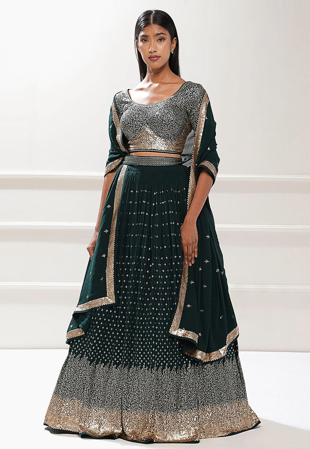 Teal Georgette Lehenga Choli 311518