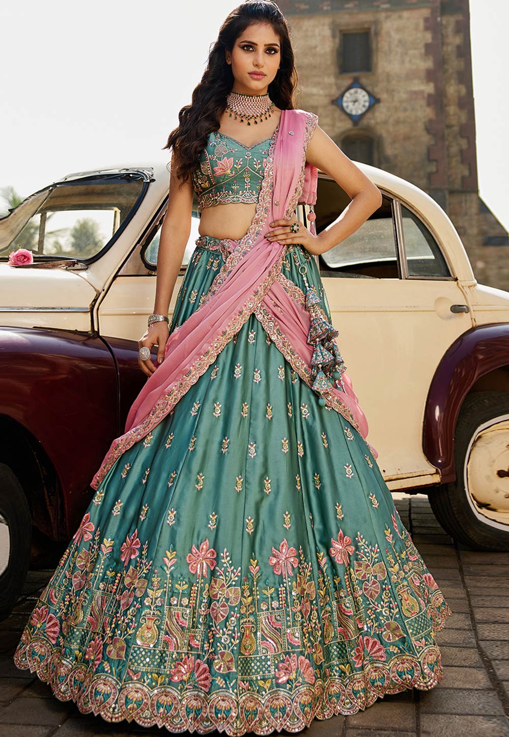 Teal Georgette Lehenga Choli For Wedding 312889