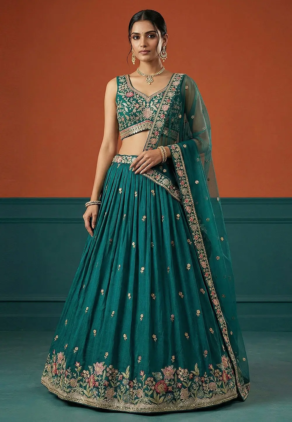Teal Georgette Lehenga Choli For Wedding 332949