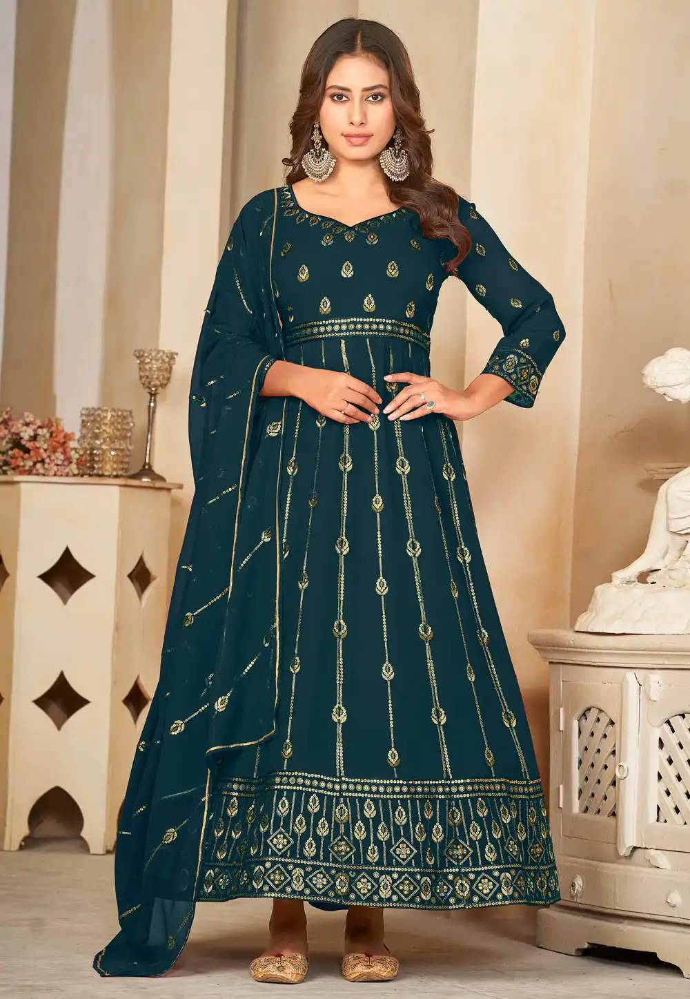 Teal Georgette Long Anarkali Suit 282445