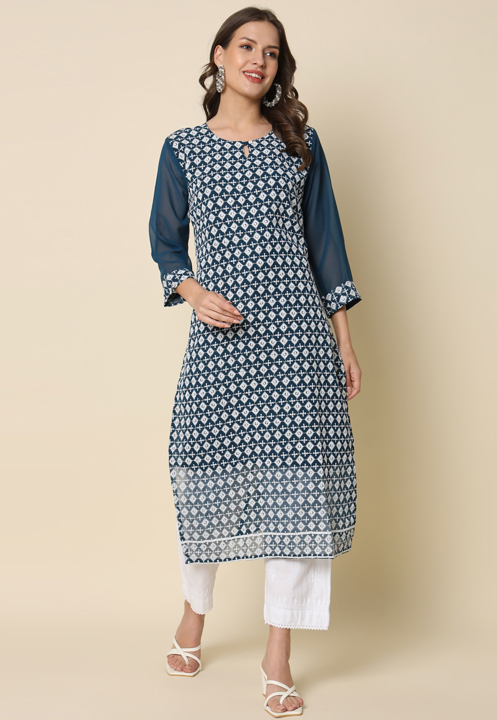 Teal Georgette Long Tunic 325210