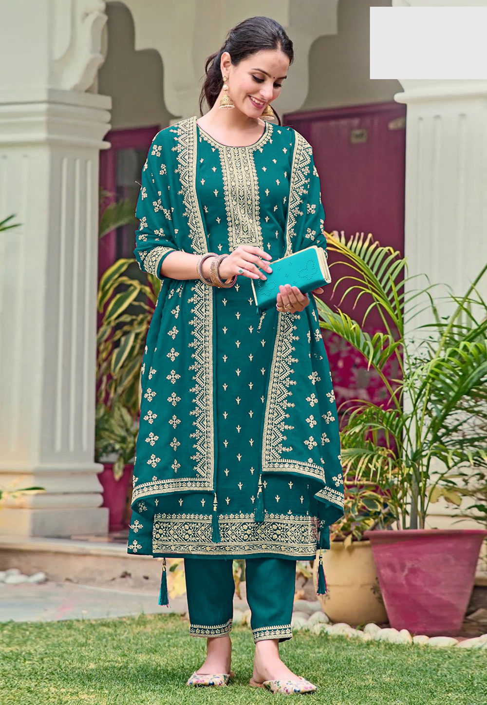 Teal Georgette Pakistani Suit 327256