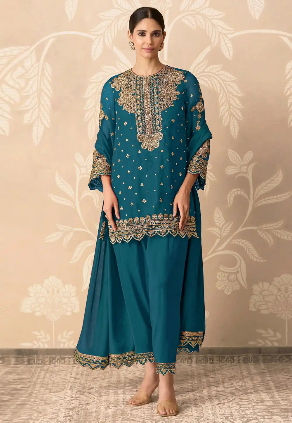 Teal Georgette Pakistani Suit 328005
