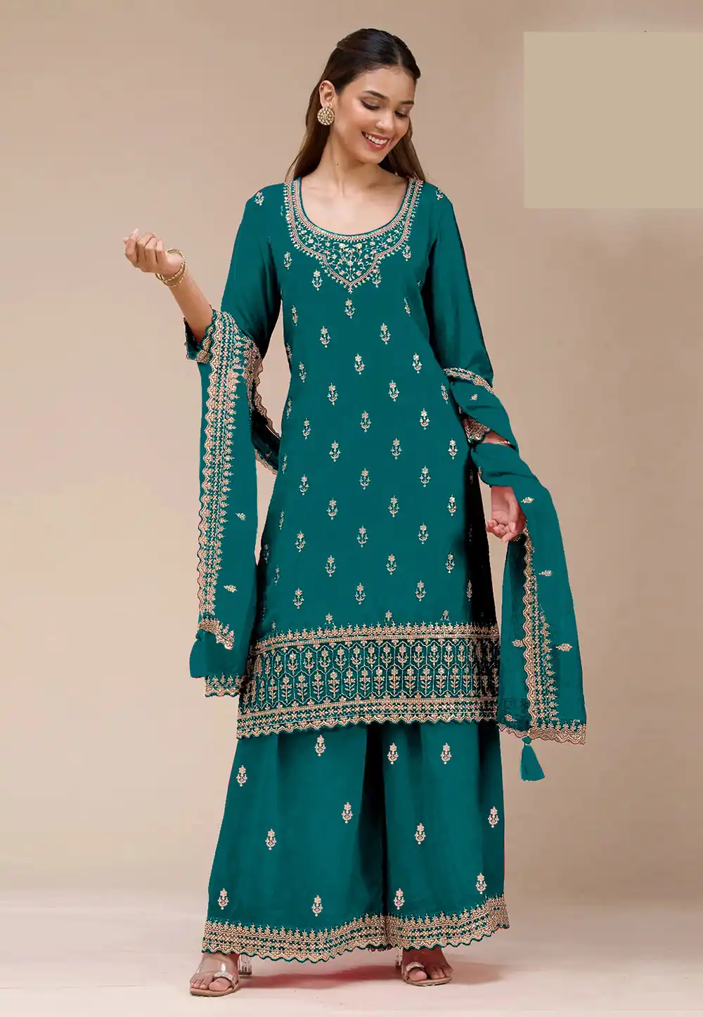 Teal Georgette Pakistani Suit 319234