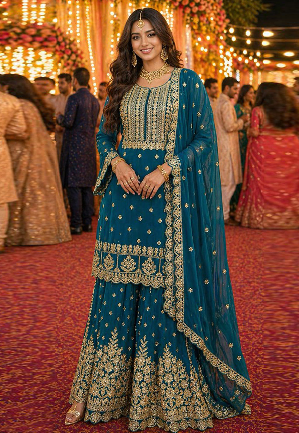 Teal Georgette Palazzo Suit 328510