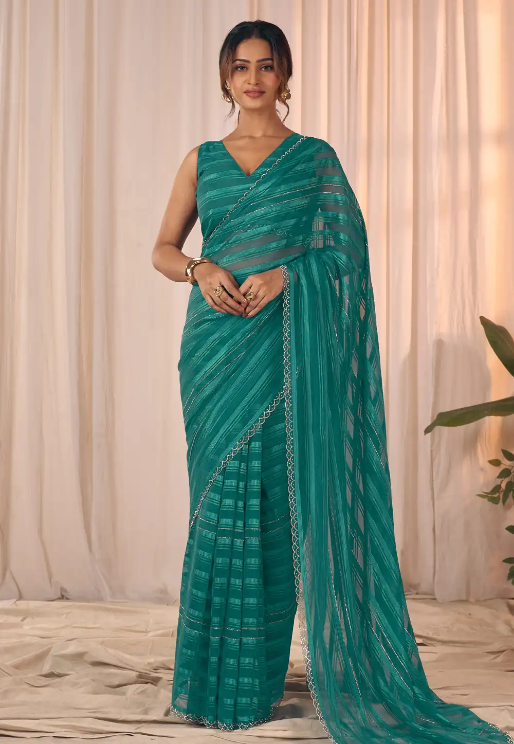 Teal Georgette Saree With Blouse 320490