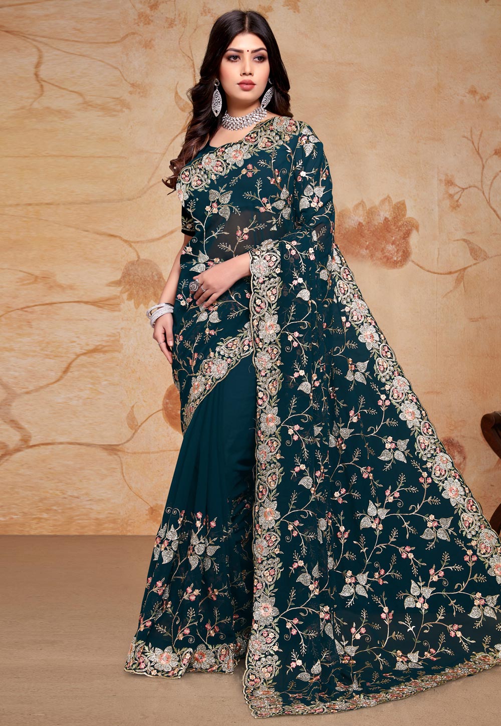 Teal Georgette Saree With Blouse 283248