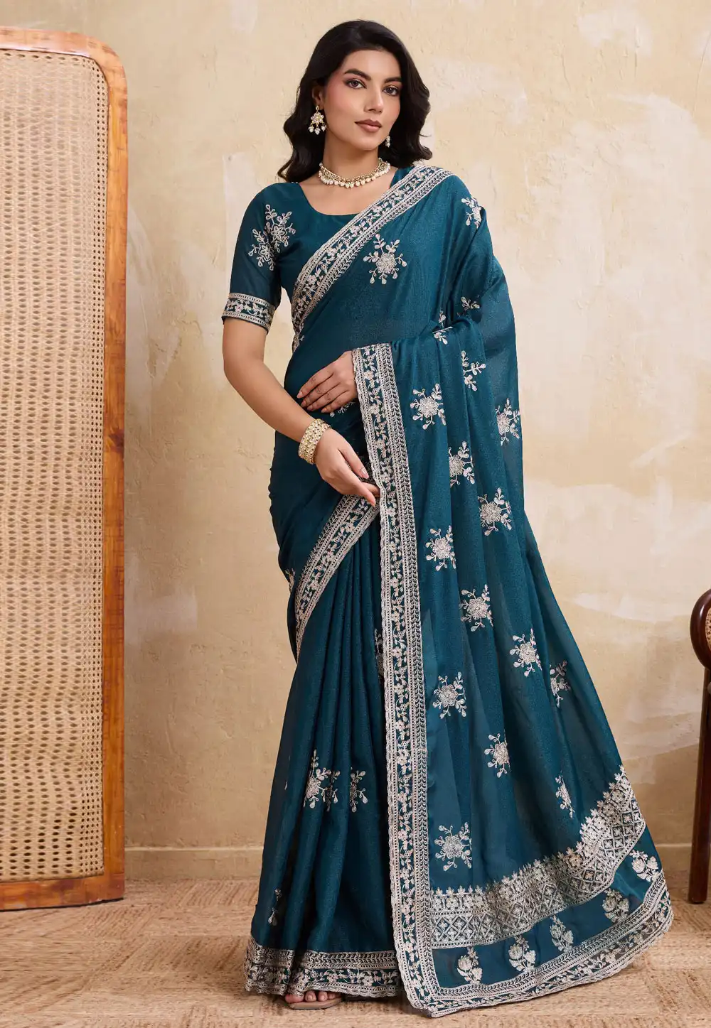 Teal Georgette Saree With Blouse 322358