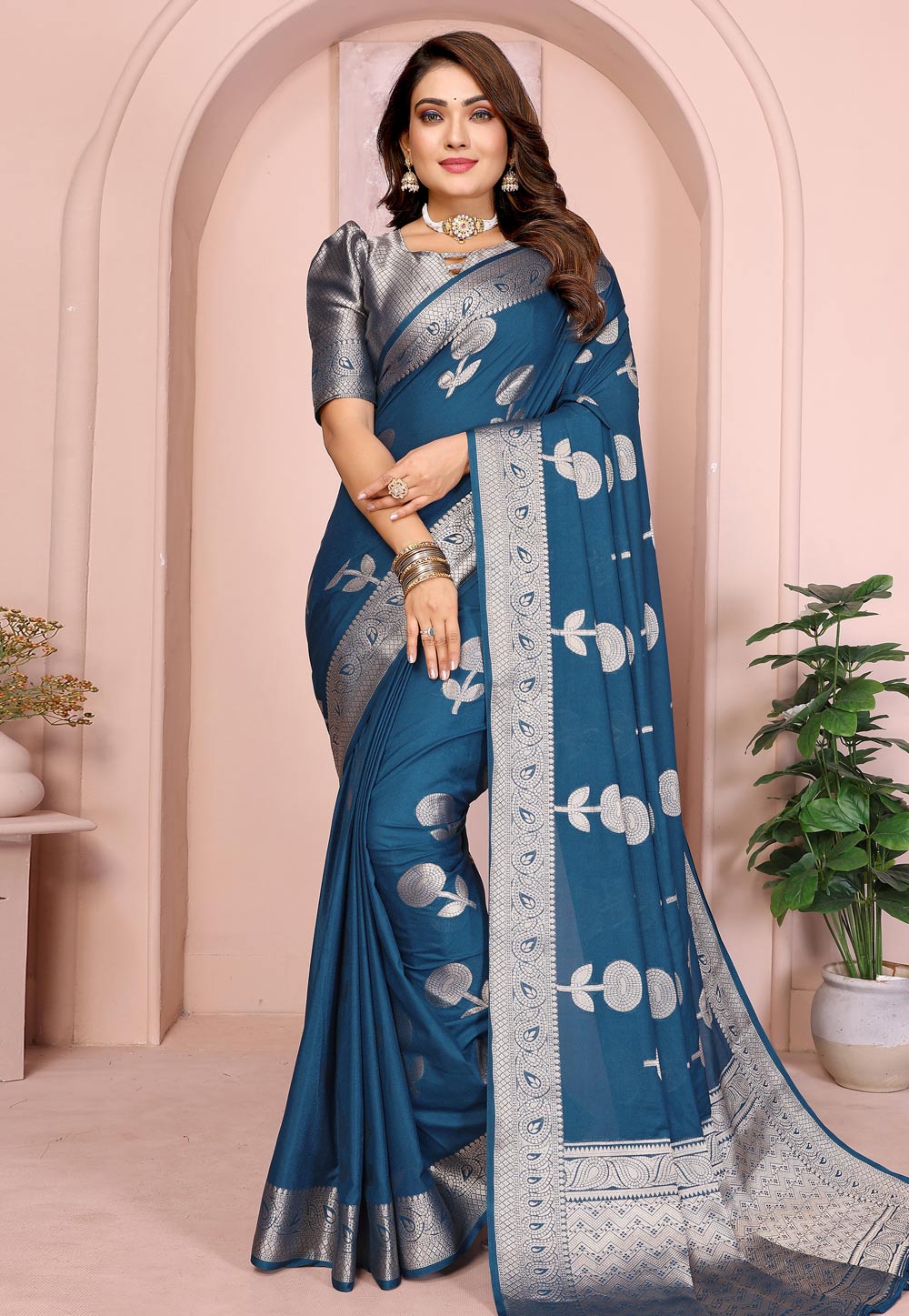 Teal Georgette Saree With Blouse 312287