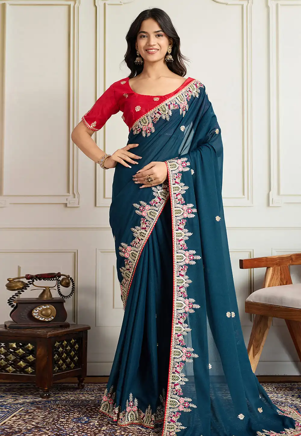 Teal Georgette Saree With Blouse 316177