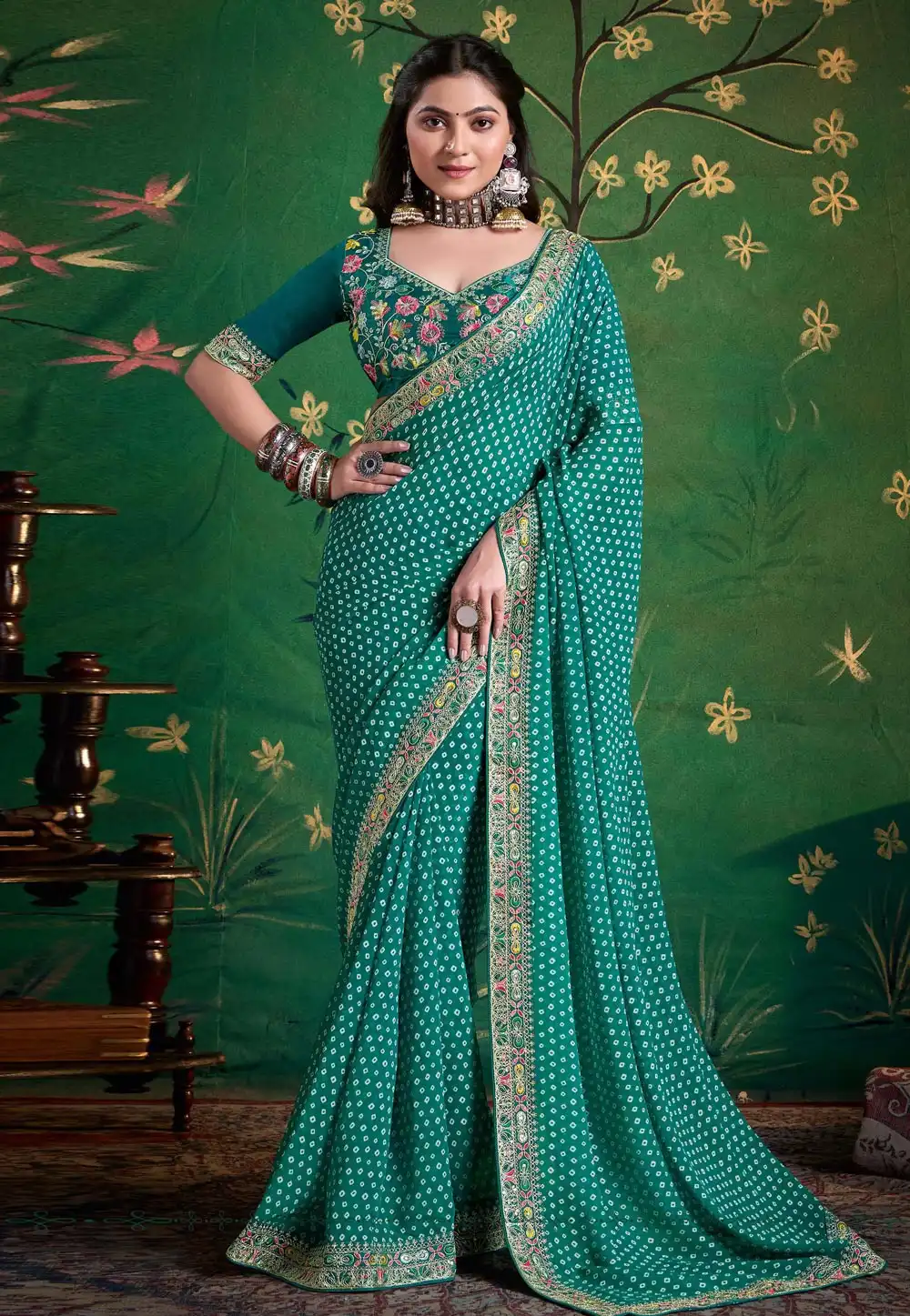 Teal Georgette Saree With Blouse 319509