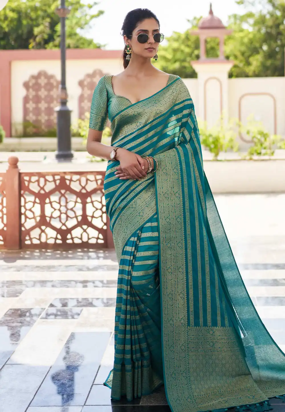 Teal Georgette Saree With Blouse 322646