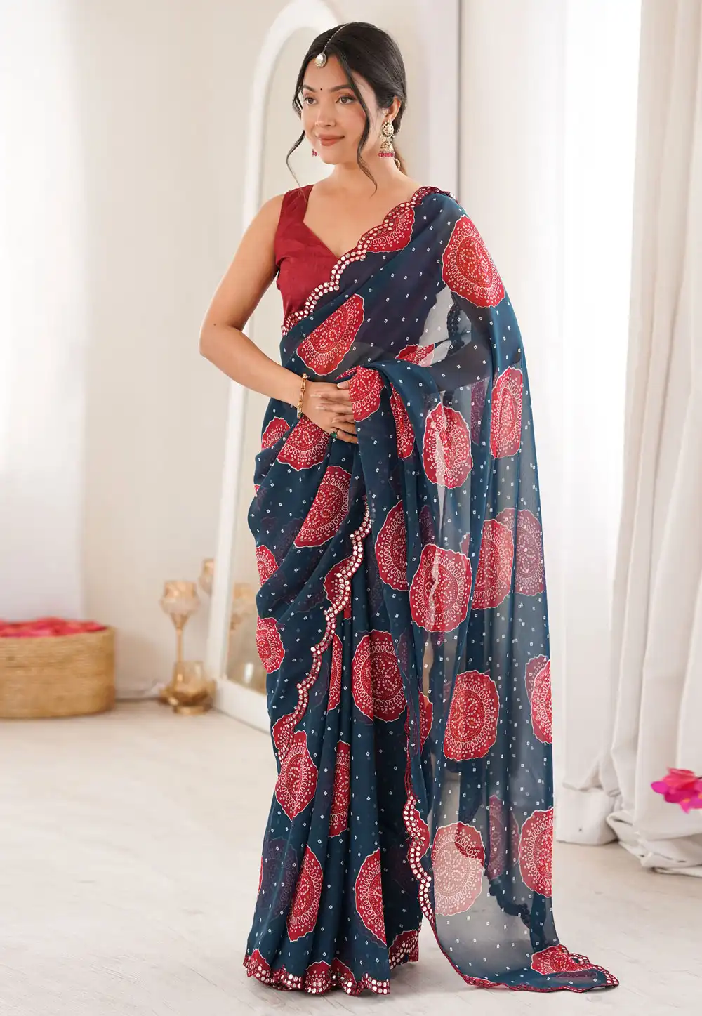 Teal Georgette Saree With Blouse 328036